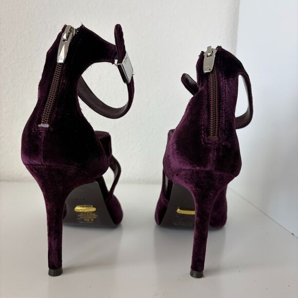Lauren Ralph Lauren Tyra Peep Toe Purple Velvet Sandal Size 6.5B Burgundy Formal - Picture 7 of 8
